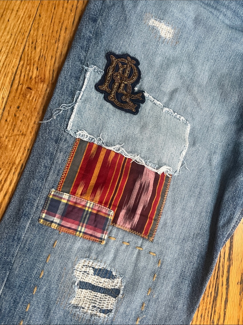 Ralph Lauren Plus Size Patchwork Boho Relaxed Tapered Jeans in Skye Wash - Picture 2 of 9
